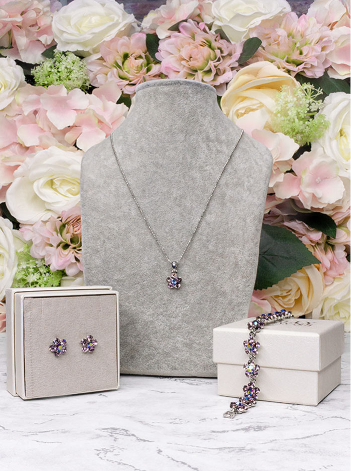 Small Daisy Crystal Jewellery Set - Light Amethyst